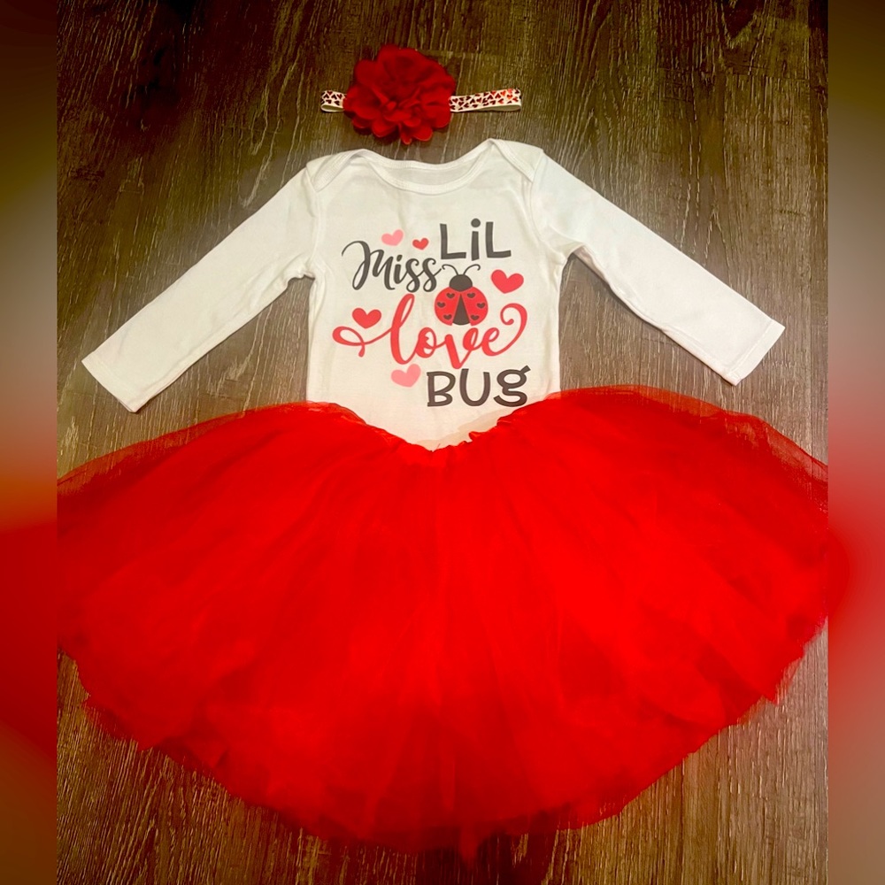Valentines Day Outfit With Tutu, Shirt (Carter’s), Headband for 12 month old